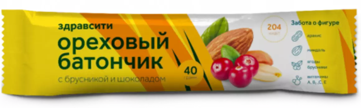 Батончик ореховый с брусникой и шоколадом Zdravcity/Здравсити 40г