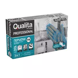 Перчатки Qualita из термопластэластомера голубые M/L 100 шт