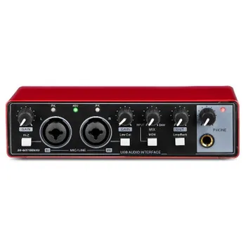 Звуковая карта для записи MD22, фантомное питание 48 В, 24 бит/192 кГц, USB-аудиоинтерфейс с петлевым монитором для записи гитары чёрный