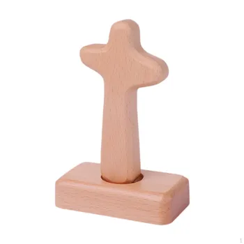 Catholic Wood Tabletop Cross Statue with Stand for Chapel Anniversary Decoration Sqaure Head