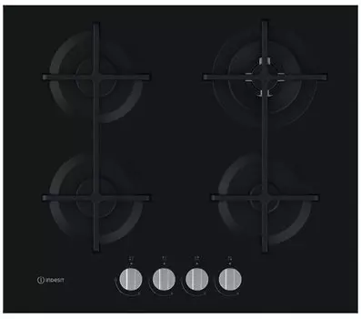 Газовая варочная панель INDESIT ING 62T/BK 4 конфорки, черный (869991590190)