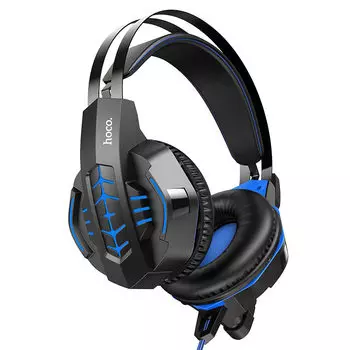 Гарнитура Hoco W102 Cool tour gaming, 2xjack 3.5mm/jack 3.5mm/USB (подсветка), черный/синий (6931474740939)