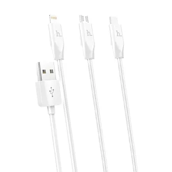 Кабель Hoco X1 (USB) 3 в 1 Lightning/Micro USB/Type-C 100см 2.4A (белый)