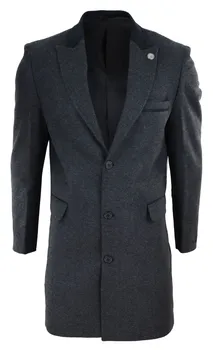 Длинное пальто 3/4 из твида с узором «ёлочка» Peaky Blinders TruClothing, цвет charcoal