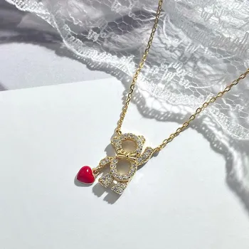 Ожерелье Love Bear, Ниша, Полное бриллиантов, Легкая роскошь, Высококачественное, Универсальное, Милый маленький медведь, Цепочка на ключицу, Женское