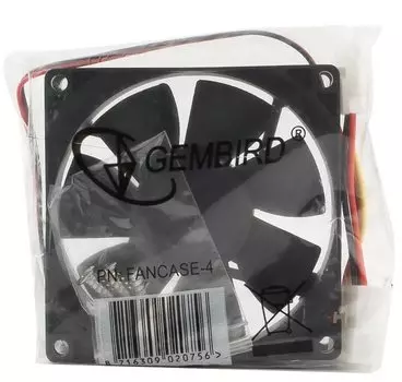 Вентилятор Gembird FANCASE-4, 80 мм, 2600rpm, 27 дБ, 4-pin Molex, 1шт, черный