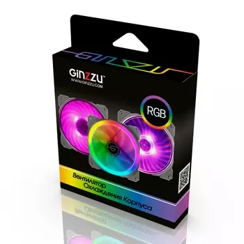 Вентилятор Ginzzu RGB 12DR4M MASTER (ведущий), 120мм, 1200rpm, 24 дБ, 4-pin Molex, 1шт, RGB