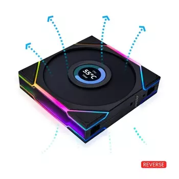 Вентилятор Lian Li UNI Fan LCD 120 Reverse Black, 120x125мм мм, 1900rpm, 31 дБ, 4-pin PWM, 1шт, черный, ARGB подсветка (G99.12RTLLCD1B.R0/G99.12RTLLCD1B.00)