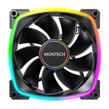 Вентилятор MONTECH RX140 PWM Reverse Black, 140 мм, 1600rpm, 27.9 дБ, 4-pin PWM, 1шт, черный, ARGB подсветка (MT_RX140B)