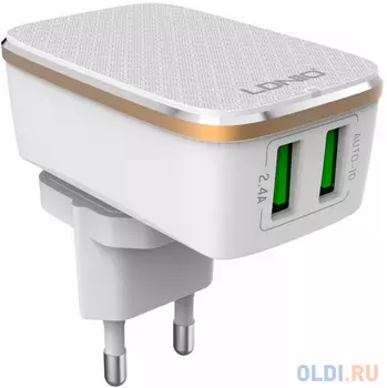 LDNIO LD_B4387 A2204/ Сетевое ЗУ + Кабель Micro/ 2 USB Auto-ID/ Выход: 12W/ White&amp;Gold