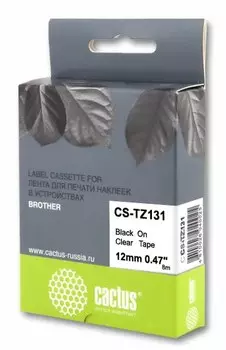 Лента Cactus CS-TZ131 черный (black) 12 мм x 8 м для Brother 1010/1280/1830VP/7600VP