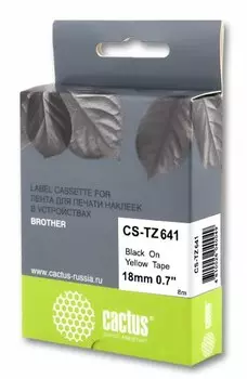 Лента Cactus CS-TZ641 черный (black) 18 мм x 8 м для Brother 1010/1280/1830VP/7600VP