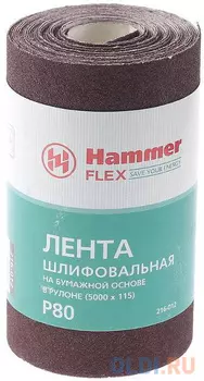 Лента шлиф. Hammer Flex 216-012 115х5м P80 бум. основа, рулон