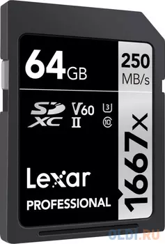 LEXAR 64GB Professional 1667x SDXC UHS-II cards, up to 250MB/s read 80MB/s write C10 V60 U3