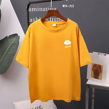 Little Cloud Kawaii Одежда, женская летняя новая футболка с принтом, хлопковые футболки большого размера, мягкие топы для девочек и женщин M темно-синий
