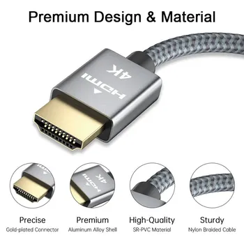 Кабель HDMI 4K, высокоскоростной кабель HDMI 2.0, 18 Гбит/с, HDR 3D, плетеный шнур HDMI, совместимый с ARC для MacBook Pro 2021, UHD ТВ-проектор, ПК 1m