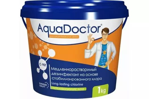 ХЛОР, 1кг ведро, табл.200гр, медленнорастворимый, на основе 90% активного хлора AquaDoctor AQ23752 (C90T-1-20)