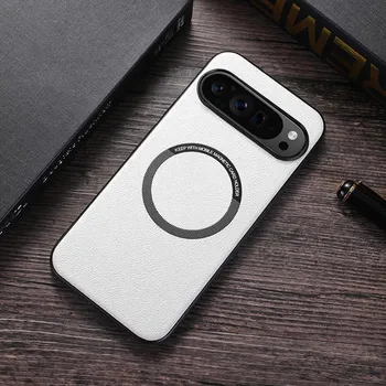 Роскошный деловой кожаный чехол для Google Pixel 9 Pro XL 8 7A 8A 8 7 Тонкий ударопрочный кожаный чехол с беспроводной зарядкой Magsafe Matte Phone Cover Funda Google Pixel 8 чёрный