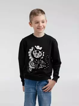 Свитшот детский Cat Muertos со светящимся принтом, черный, 8 лет