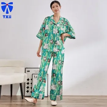 Осенняя Пижама TXii Newlook, Женский высококлассный комплект, домашняя одежда, свободная повседневная мягкая пижама с принтом, пижама с рукавом средней длины