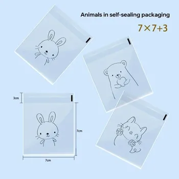 100 шт. Прозрачные самоклеящиеся подарочные пакеты для конфет, милые зайчики, коты, медведи, животные, хлеб, тосты, печенье, упаковка для выпечки, принадлежности 100Pcs