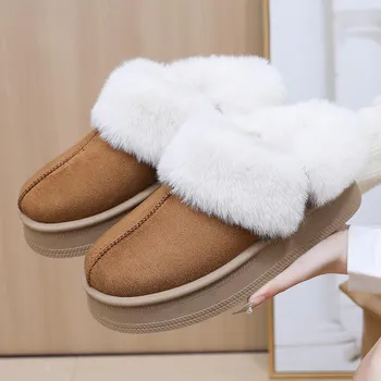 Женские зимние тапочки с подкладкой из искусственного меха Тапочки для дома и улицы Ботинки для женщин Короткие ботильоны Пушистые зимние ботинки Домашняя обувь из искусственной замши 35 чёрный