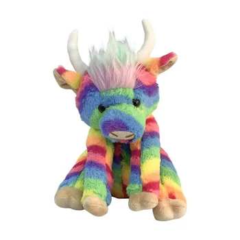 Реалистичная игрушка корова Хайленд Мягкая игрушка корова Хайленд с музыкой Радужная плюшевая игрушка корова Хайленд с музыкой Подвижные суставы для детей XXL