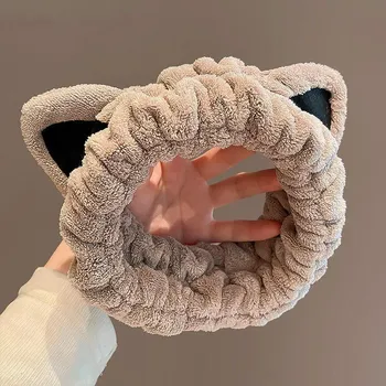 Повязка на голову с мультяшными ушками для кошек для женщин, чтобы мыть лицо, специальное применение маски для лица, повязка на голову для мытья волос, повязка на голову one size