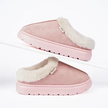 Мужские тапочки EVA Fluffy Winter с толстой подошвой для защиты от скольжения и тепла в помещении с меховой подкладкой для пар 36-37 чёрный