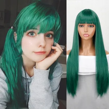 MISS WIG, женский длинный прямой оранжевый парик с челкой, длинный прямой парик из синтетического волокна, черный, коричневый, светлый цвет, для повседневного ношения 60 cm