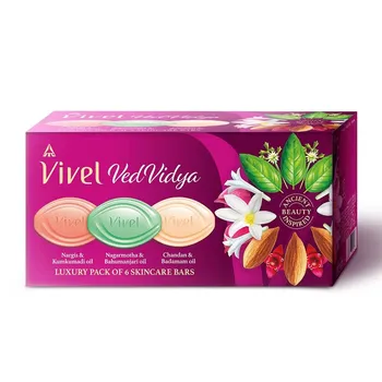 Vivel VedVidya Роскошная упаковка из 3 мыл для ухода за кожей для мягкой, ровной, чистой, сияющей и сияющей кожи, подходит для всех типов кожи, 100 г, упаковка из 3 штук Pack of 3