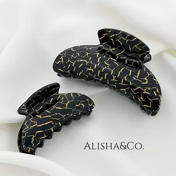 ALISHA&CO. Крабик для волос большой черный Black&Gold Shell набор 2 шт.