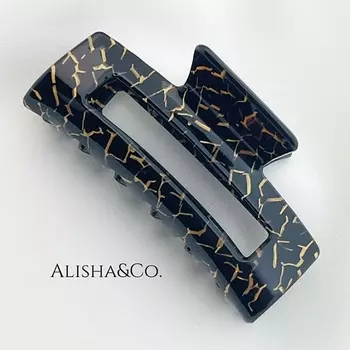 ALISHA&CO. Крабик для волос средний черный с золотым Black Gold