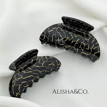 ALISHA&CO. Крабик для волос средний черный Black&Gold Shell набор 2 шт.
