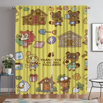 Кухонные шторы для гостиной Шторы Animal Crossing Shades Home Interior Шторы 2 шт. Разделение Хэллоуин Украшения W50xH70cmx2pcs-CL
