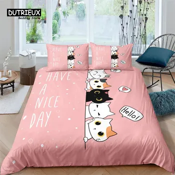 Роскошный 3D розовый принт с кошкой для дома, удобный пододеяльник, наволочка, детский комплект постельного белья, размер Queen и King EU/US/AU/UK EU single(135x200cm)