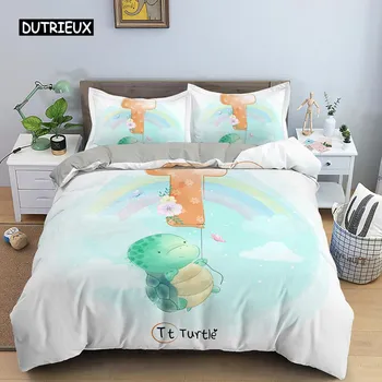 Cartoon Animal Duvet Cover Set Microfiber Letter Animal Pattern Quilt Cover King Queen Twin Size Bedclothes 2/3pcs Bedding Set EU single(135x200cm)