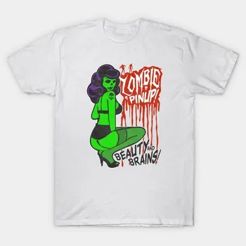 T Shirt Women Bombshell Zombie Pinup Harajuku Print Kawaii Tshirt Summer Short Sleeve Female T-Shirt Top Tee S