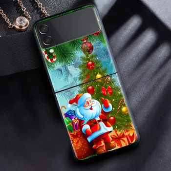Чехол для Samsung Galaxy Z Flip 3 4 5G, черный жесткий корпус для телефона из ПК Z Flip4, роскошный сегментированный чехол, Рождественский Санта-Клаус Samsung Z Flip 3 5G
