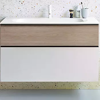 Тумба с раковиной Burgbad Fiumo 100 SFXN102F3956FOT45G0200C0001*1, Eiche Dekor Cashmere, белый