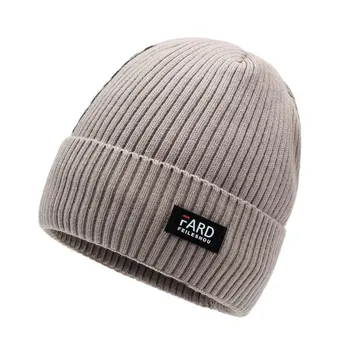 Winter Velvet Knitted Hat Men s Thick Warm Coldproof Hat Letter Wool Hat кофейный