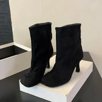 Eilyken Street Style Плиссированные женские ботильоны с круглым носком на тонком каблуке Зимние лаконичные короткие ботинки Chelsea Mujer 35 абрикосовый