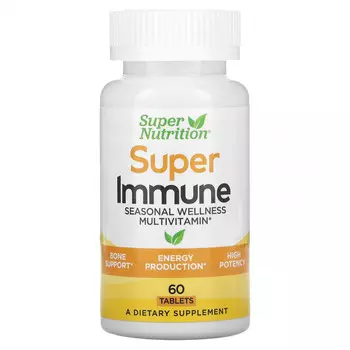 Super Nutrition, Super Immune, мультивитамины для сезонного оздоровления, 60 таблеток