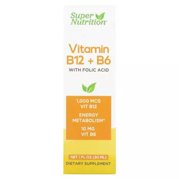 Super Nutrition, витамины B12 и B6 с фолиевой кислотой, 30 мл (1 жидк. унция)