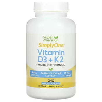 Super Nutrition, витамины D3 и К2, 240 растительных капсул