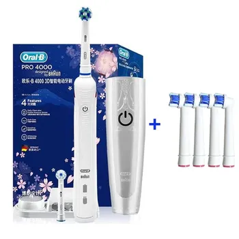Умная электрическая зубная щетка Oral B 3D Pro4000, датчик давления, таймер, долговечная батарея, зубная щетка, 4 подарка, сменная насадка для щетки