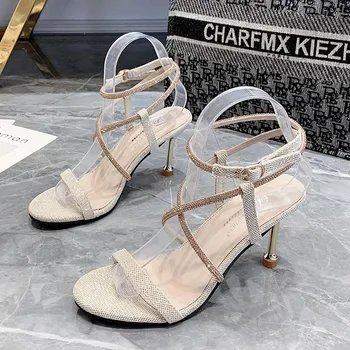 Diamond Women s Open Toe Thin Sandals One Strap Roman Buckle Black Women s Botas De Mujer 34 чёрный