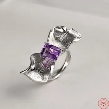 Женское кольцо из серебра S925 пробы с натуральным аметистом