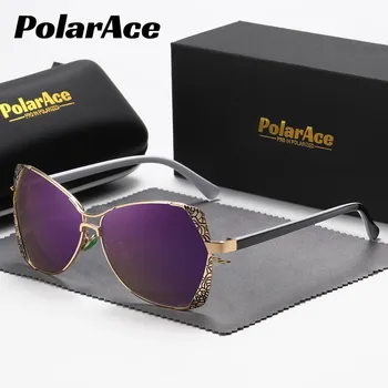 PolarAce Модные солнцезащитные очки для вождения в металлической поляризованной оправе-бабочке, UV400 чёрный
