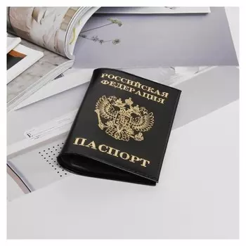 Обложка для паспорта, тиснение, цвет чёрный глянцевый